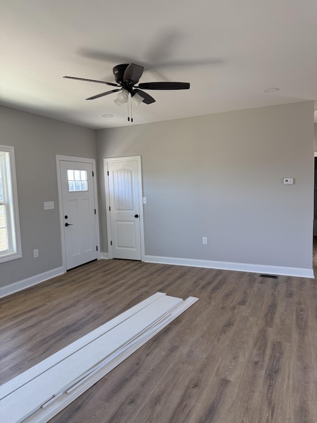 foyer entrance featuring ceiling fan and hardwood / wood-style floors