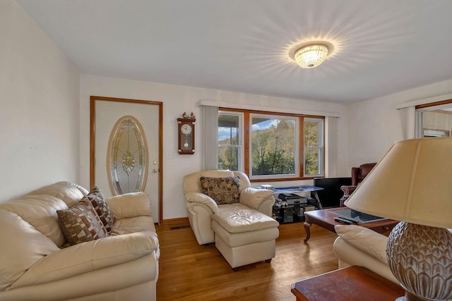 living room with light hardwood / wood-style flooring