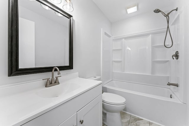 full bathroom with toilet, shower / bathing tub combination, and vanity