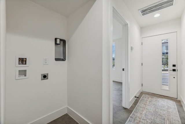 interior space featuring hookup for a washing machine and hookup for an electric dryer