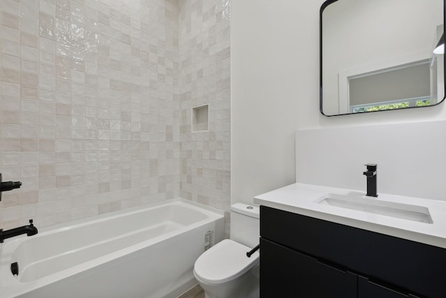 full bathroom with vanity,  shower combination, and toilet