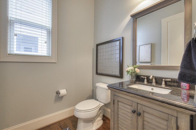 bathroom featuring vanity, hardwood / wood-style flooring, and toilet