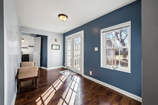 entryway featuring french doors and dark hardwood / wood-style floors