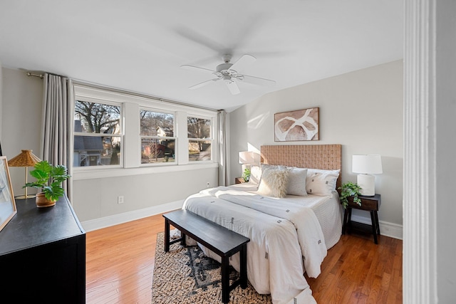 bedroom featuring ceiling fan and wood-type flooring