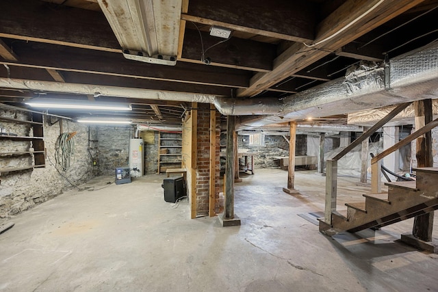 basement with water heater