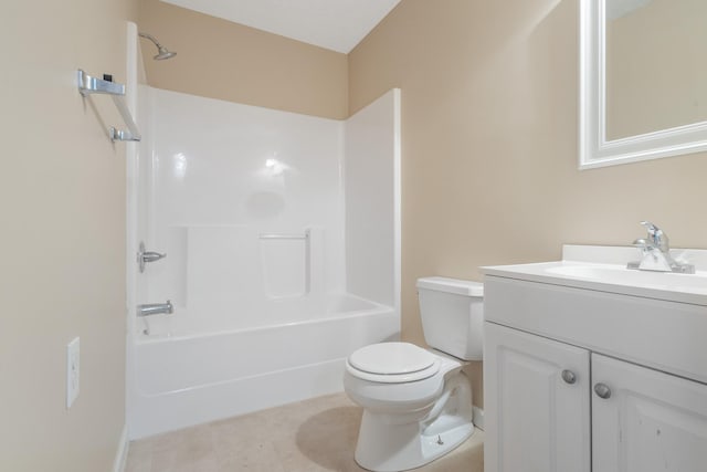 full bathroom featuring vanity, tile patterned floors, bathtub / shower combination, and toilet