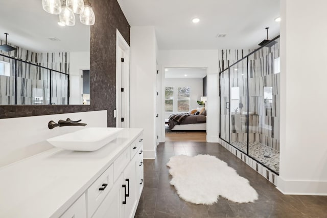 bathroom with vanity and walk in shower