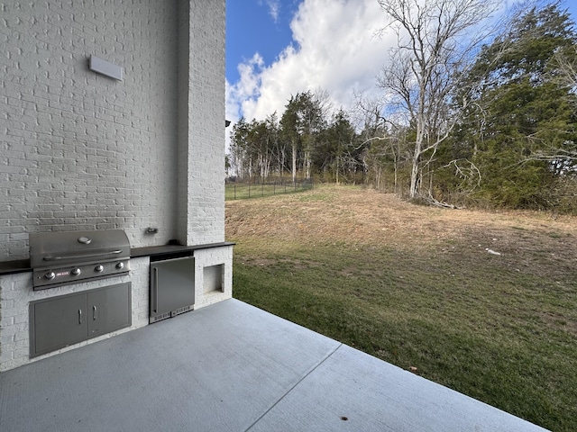 view of yard with an outdoor kitchen and a patio area