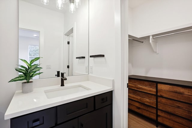 bathroom featuring hardwood / wood-style floors and vanity