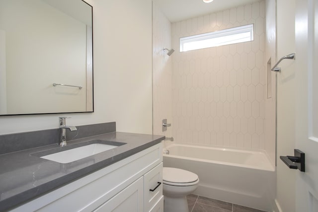 full bathroom featuring tile patterned flooring, vanity, toilet, and shower / bath combination