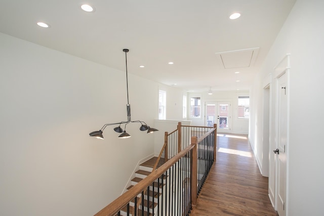 hallway with dark wood-type flooring