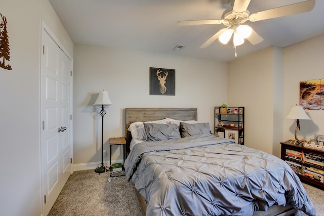 bedroom with carpet flooring and ceiling fan