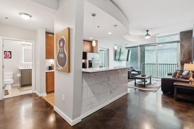 reception area with ceiling fan