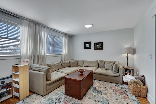 living room with light hardwood / wood-style floors