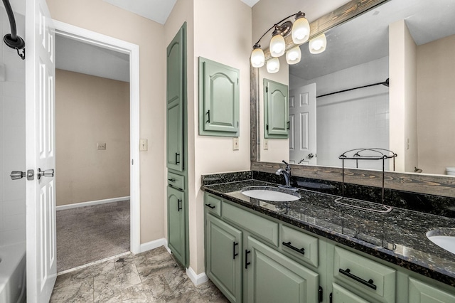 bathroom with vanity and walk in shower