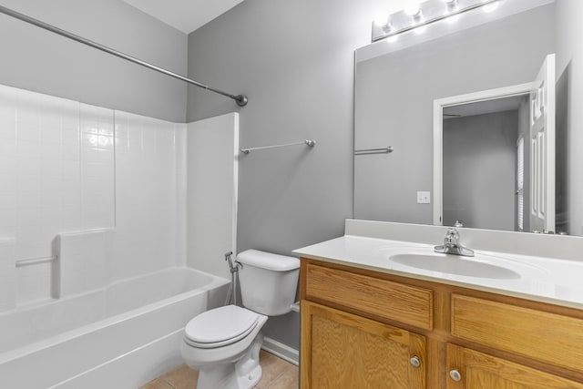 full bathroom featuring vanity, tile patterned flooring, shower / bathing tub combination, and toilet