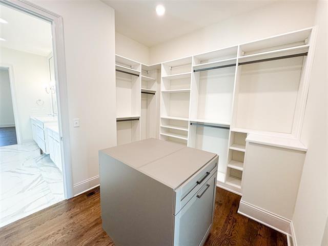 spacious closet featuring dark hardwood / wood-style floors