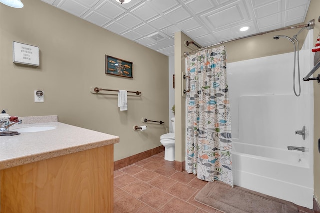 full bathroom featuring vanity, toilet, and shower / bath combo