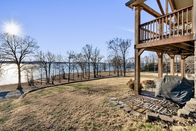 view of yard featuring a wooden deck