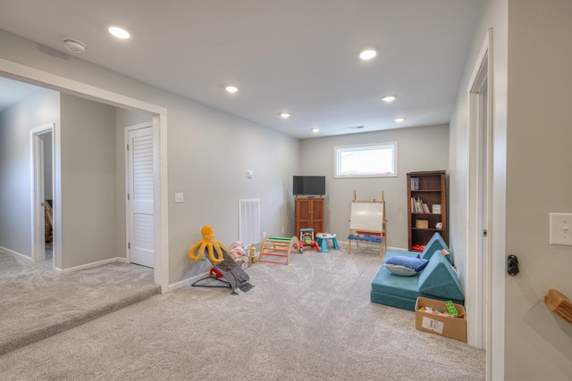 game room with carpet floors