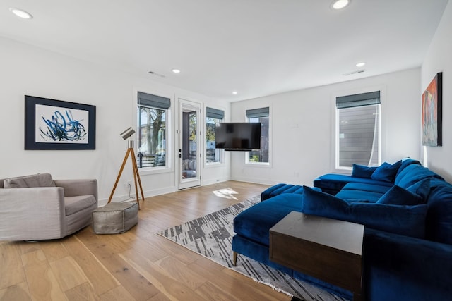 living room with hardwood / wood-style floors