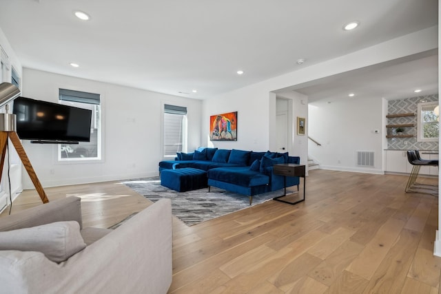 living room featuring light hardwood / wood-style floors