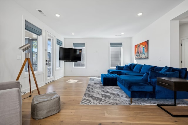 living room with hardwood / wood-style floors