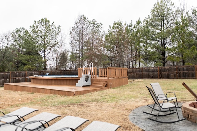 view of yard featuring a swimming pool side deck