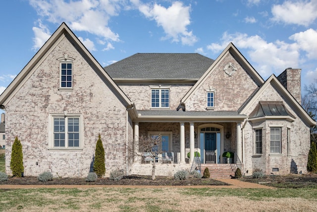 view of front of home featuring a front yard and covered porch