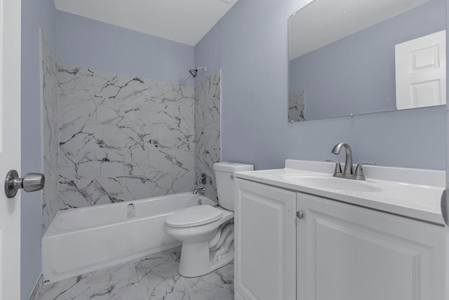 full bathroom featuring toilet, tiled shower / bath combo, and vanity