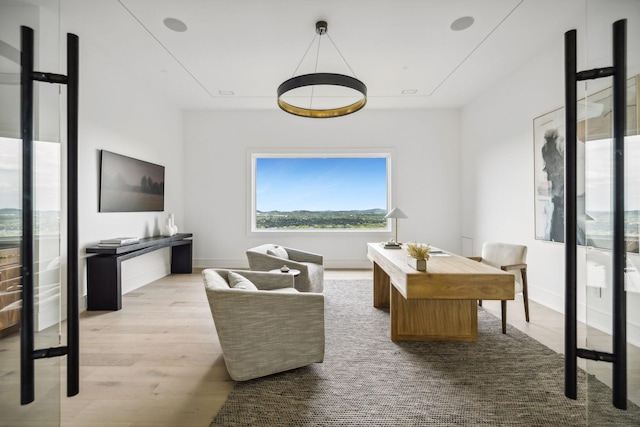 living room featuring light wood-type flooring