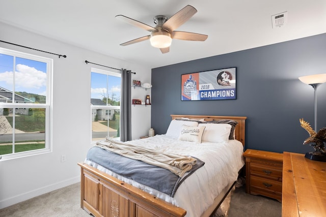 bedroom featuring carpet flooring and ceiling fan