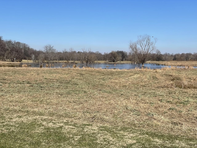 view of yard with a water view and a rural view