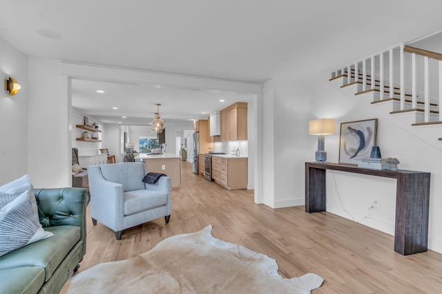 living room featuring light hardwood / wood-style flooring