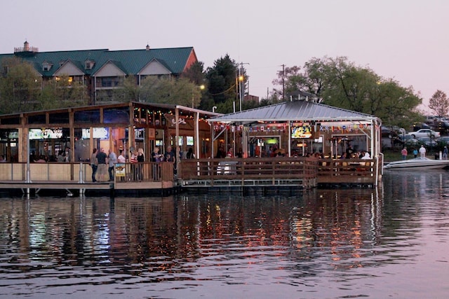 view of dock with a water view