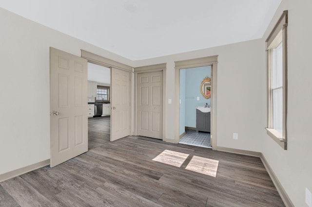 empty room featuring wood-type flooring and sink