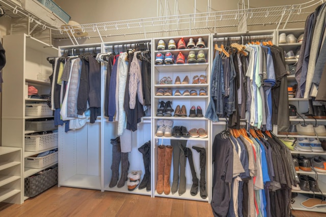 walk in closet featuring wood-type flooring