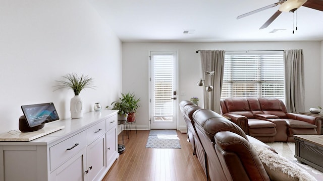 living room with a healthy amount of sunlight and light wood-type flooring