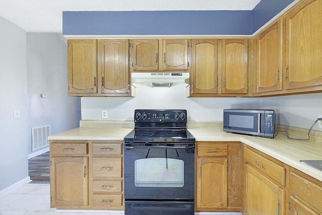 kitchen with black range with electric stovetop