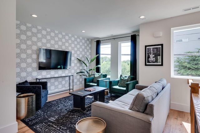 living room with hardwood / wood-style floors