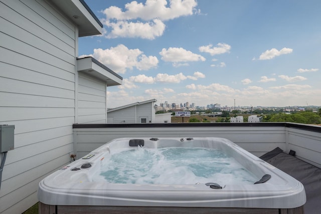 view of patio / terrace featuring a hot tub