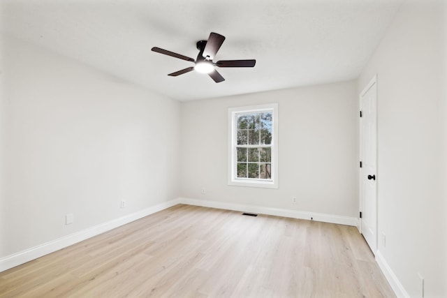 spare room featuring ceiling fan and light hardwood / wood-style floors