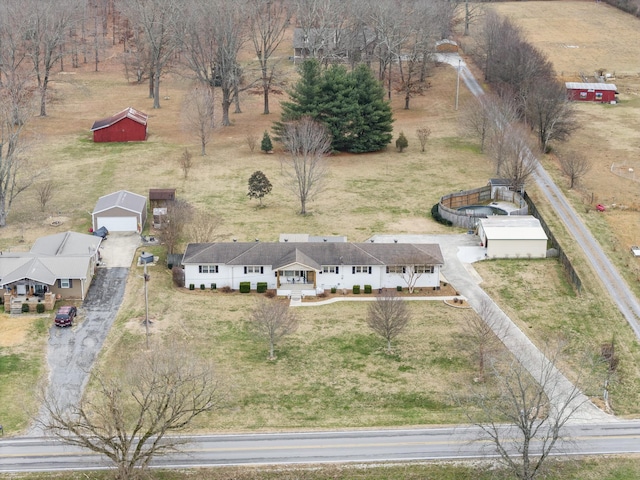 drone / aerial view featuring a rural view