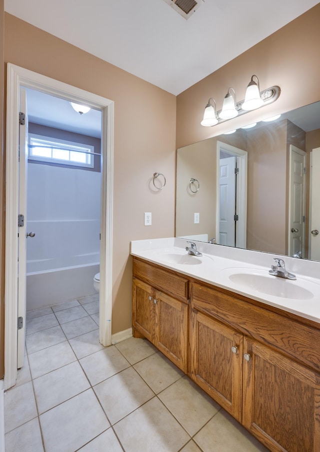 bathroom with tile patterned flooring, vanity, and toilet