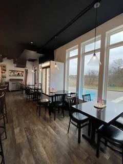 dining space with dark hardwood / wood-style floors