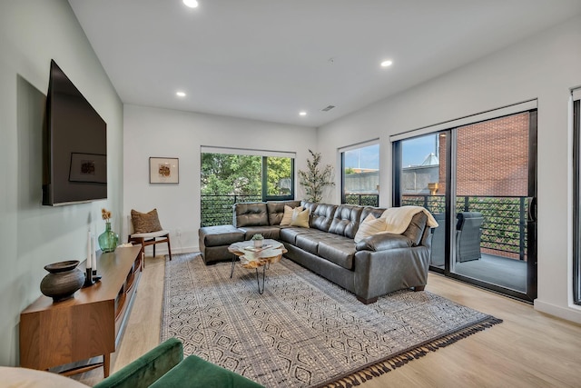 living room featuring light wood-type flooring