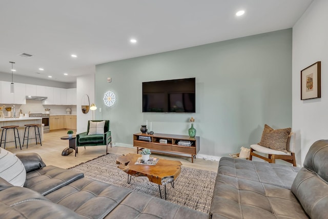 living room with sink