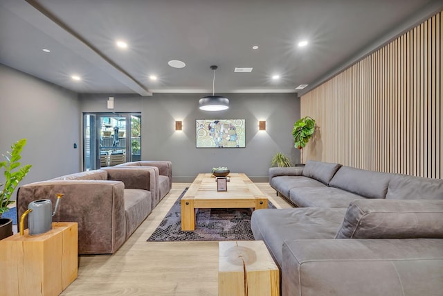 living room with light wood-type flooring