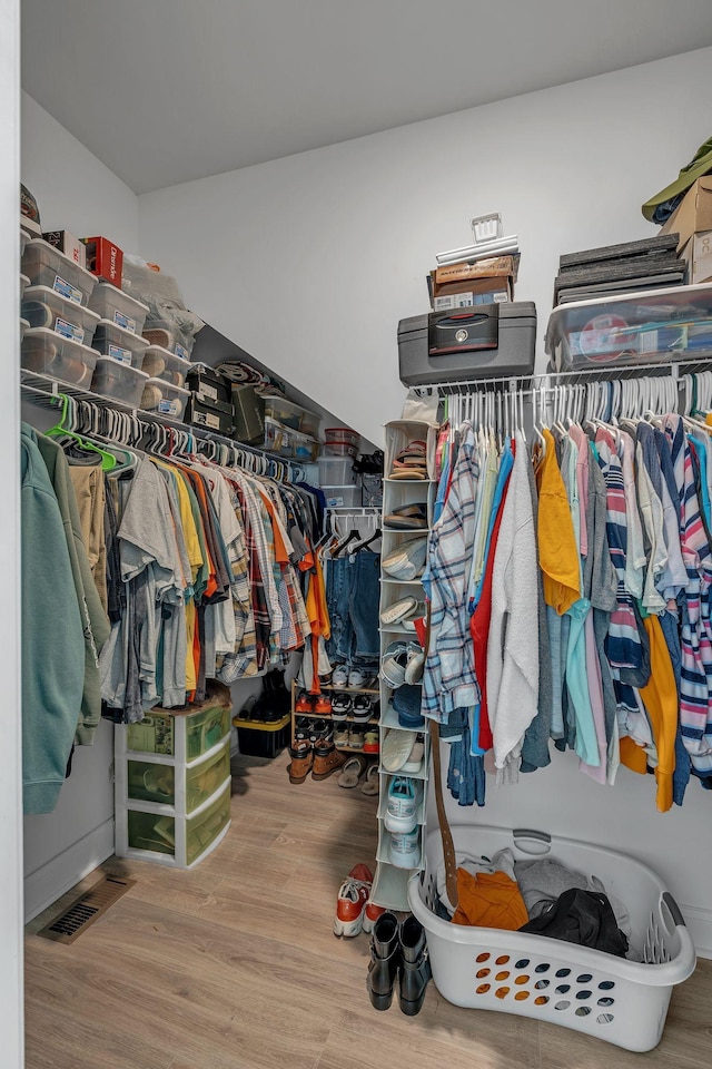 spacious closet with hardwood / wood-style flooring