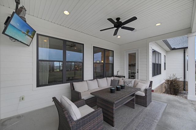 view of patio / terrace with outdoor lounge area and ceiling fan